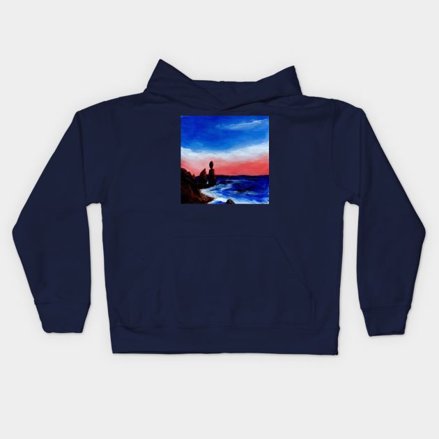 Rocky beaches and beautiful skies painting Kids Hoodie by Artisy Artist 